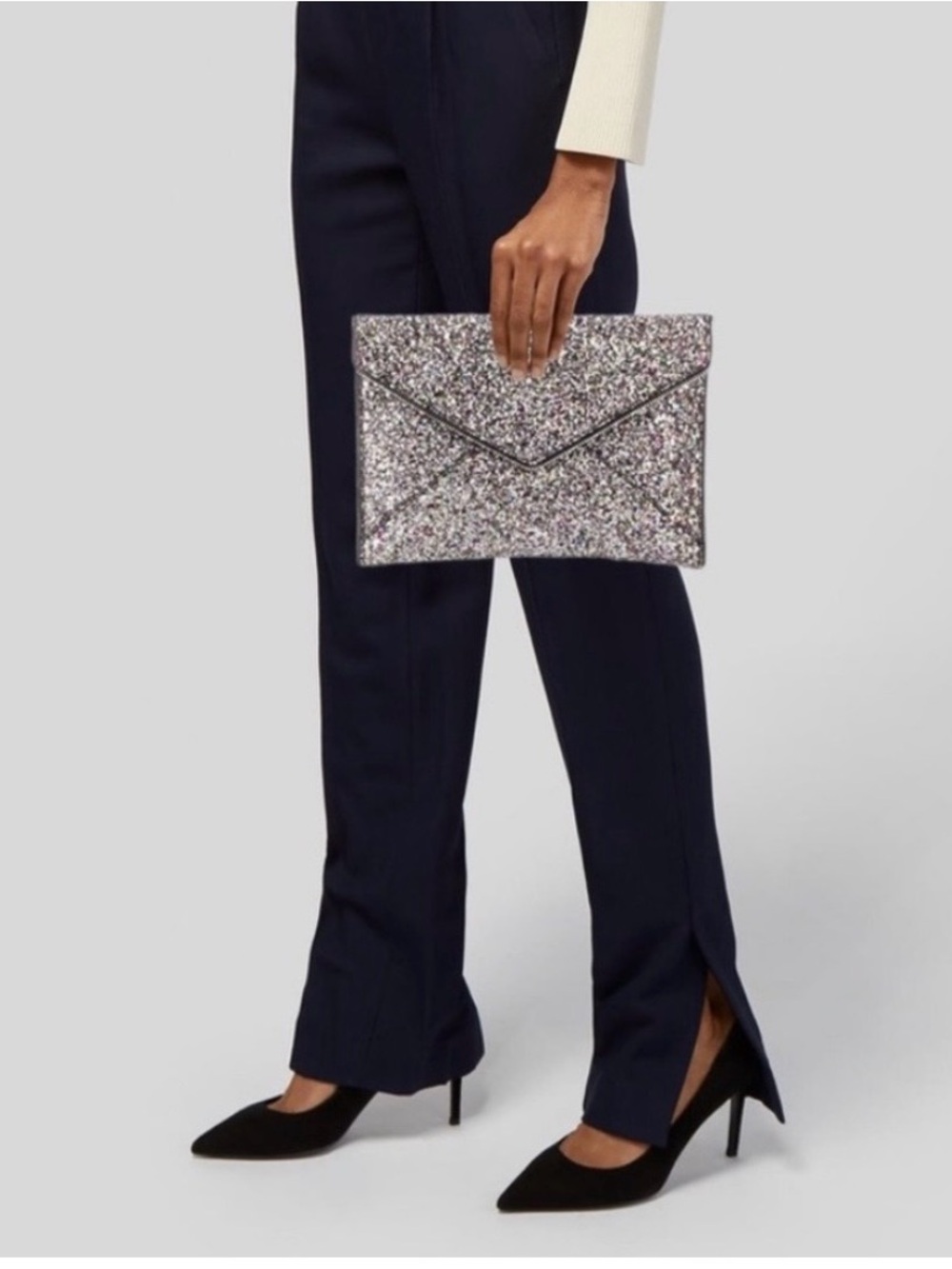 Rebecca Minkoff Silver Multi-Glitter Leo Clutch-LIKE NEW